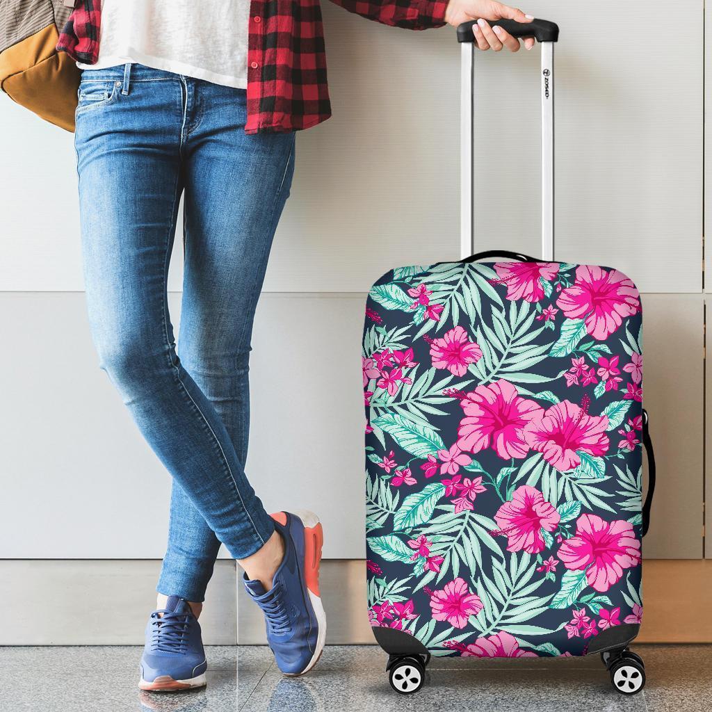 Pink Hibiscus Tropical Pattern Print Luggage Cover GearFrost