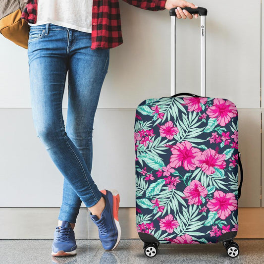 Pink Hibiscus Tropical Pattern Print Luggage Cover GearFrost