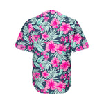 Pink Hibiscus Tropical Pattern Print Men's Baseball Jersey