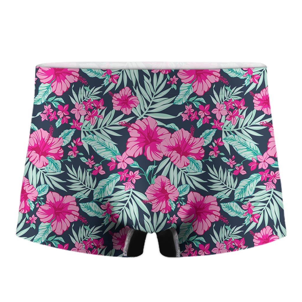 Pink Hibiscus Tropical Pattern Print Men's Boxer Briefs