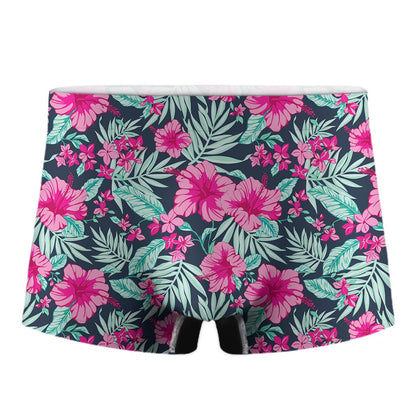 Pink Hibiscus Tropical Pattern Print Men's Boxer Briefs