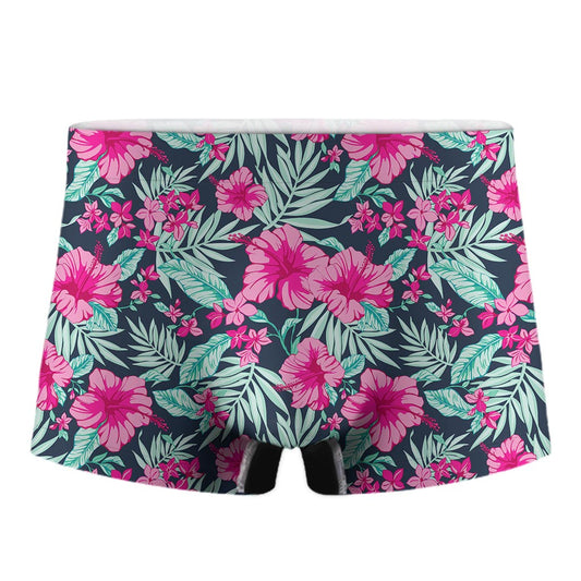 Pink Hibiscus Tropical Pattern Print Men's Boxer Briefs