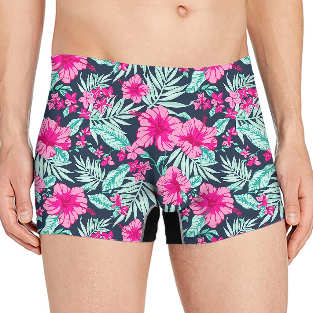 Pink Hibiscus Tropical Pattern Print Men's Boxer Briefs