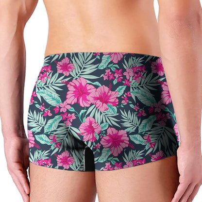 Pink Hibiscus Tropical Pattern Print Men's Boxer Briefs