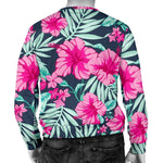 Pink Hibiscus Tropical Pattern Print Men's Crewneck Sweatshirt GearFrost