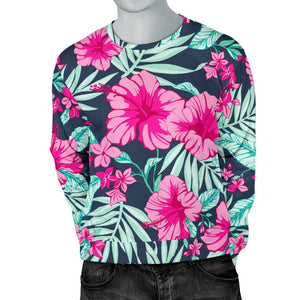 Pink Hibiscus Tropical Pattern Print Men's Crewneck Sweatshirt GearFrost