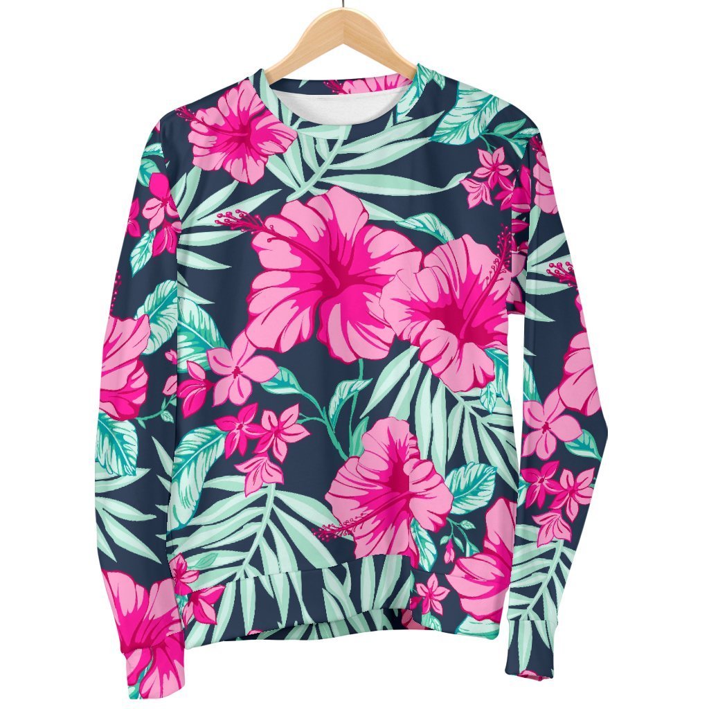 Pink Hibiscus Tropical Pattern Print Men's Crewneck Sweatshirt GearFrost