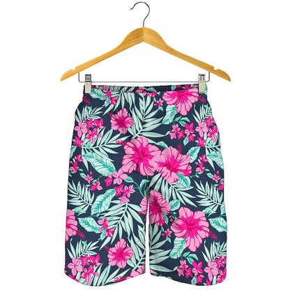 Pink Hibiscus Tropical Pattern Print Men's Shorts