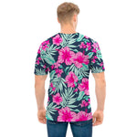 Pink Hibiscus Tropical Pattern Print Men's T-Shirt