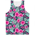 Pink Hibiscus Tropical Pattern Print Men's Tank Top