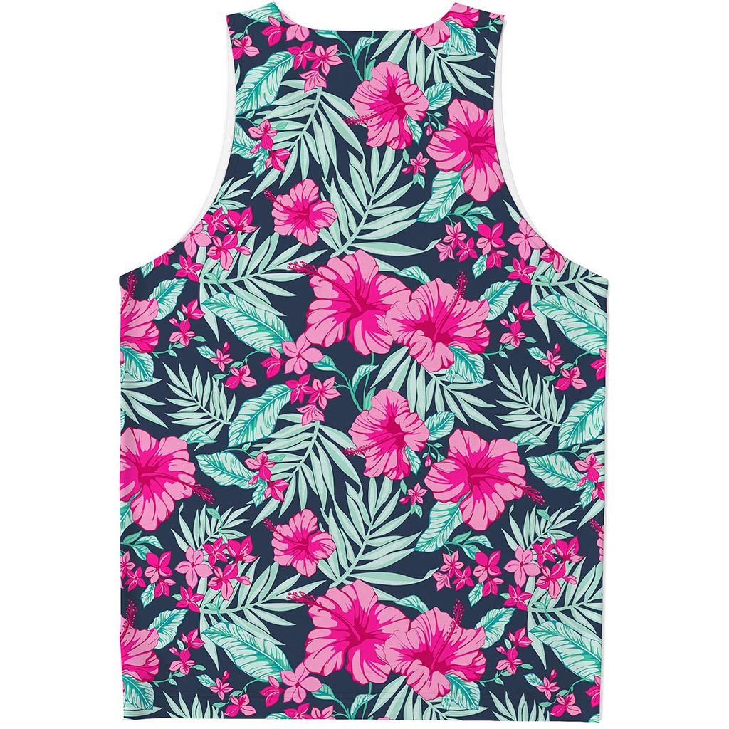 Pink Hibiscus Tropical Pattern Print Men's Tank Top