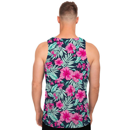 Pink Hibiscus Tropical Pattern Print Men's Tank Top