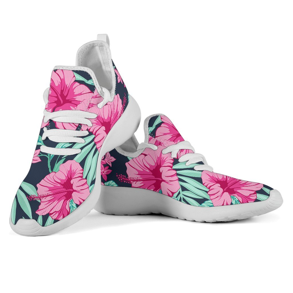 Pink Hibiscus Tropical Pattern Print Mesh Knit Shoes GearFrost
