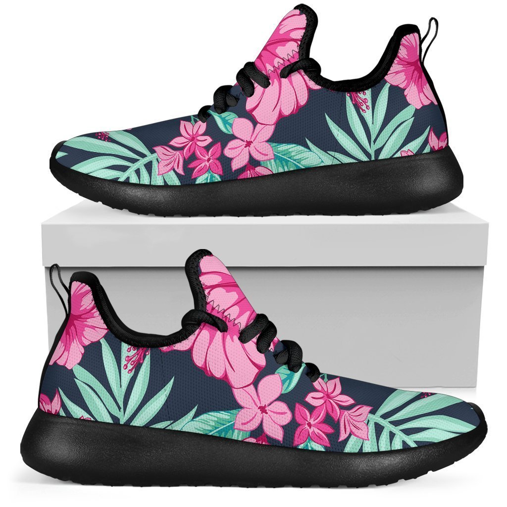 Pink Hibiscus Tropical Pattern Print Mesh Knit Shoes GearFrost