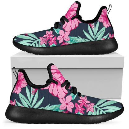 Pink Hibiscus Tropical Pattern Print Mesh Knit Shoes GearFrost