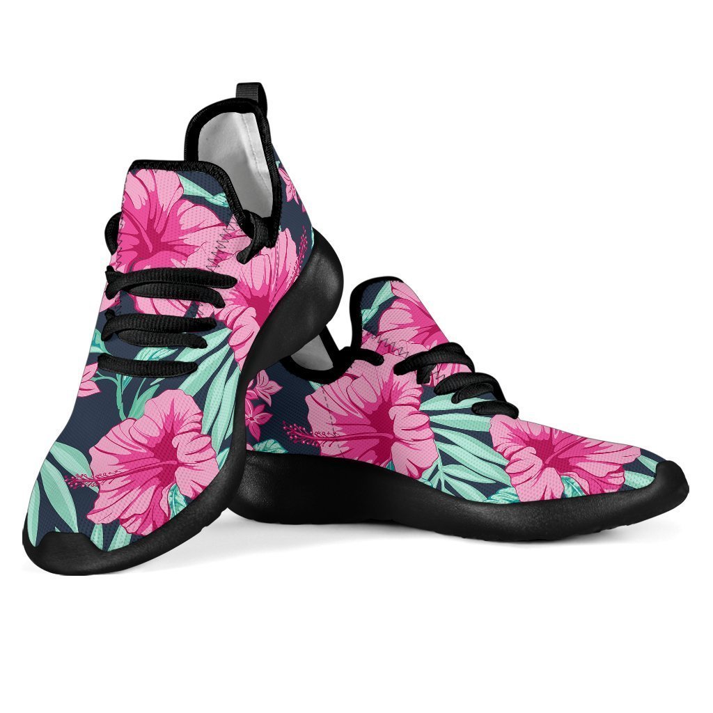 Pink Hibiscus Tropical Pattern Print Mesh Knit Shoes GearFrost