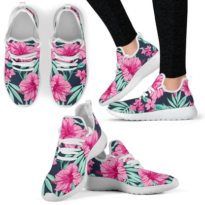 Pink Hibiscus Tropical Pattern Print Mesh Knit Shoes GearFrost