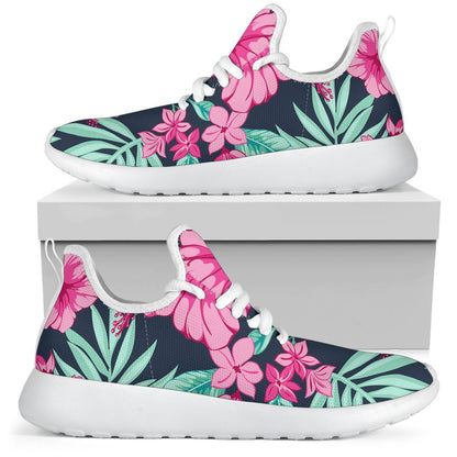 Pink Hibiscus Tropical Pattern Print Mesh Knit Shoes GearFrost