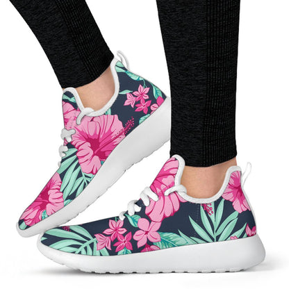 Pink Hibiscus Tropical Pattern Print Mesh Knit Shoes GearFrost