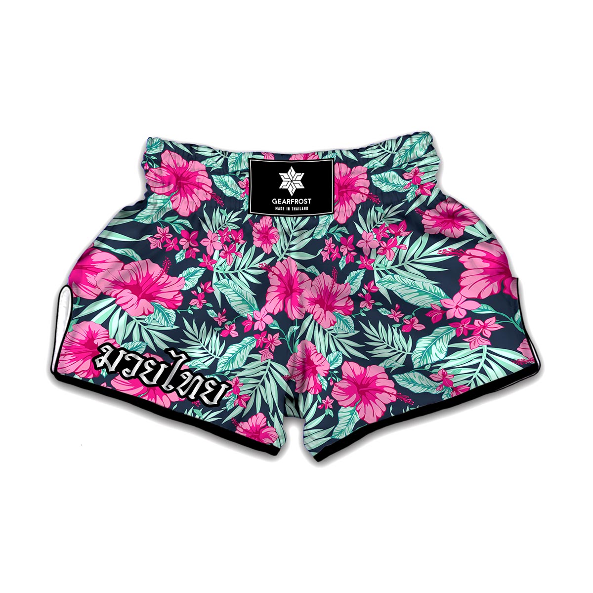 Pink Hibiscus Tropical Pattern Print Muay Thai Boxing Shorts