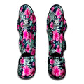Pink Hibiscus Tropical Pattern Print Muay Thai Shin Guards