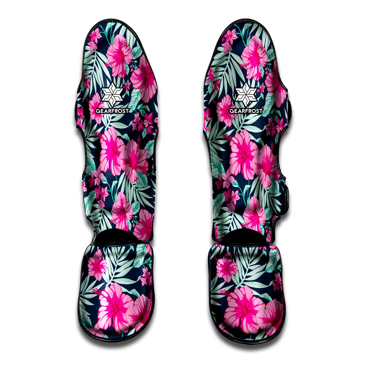 Pink Hibiscus Tropical Pattern Print Muay Thai Shin Guard