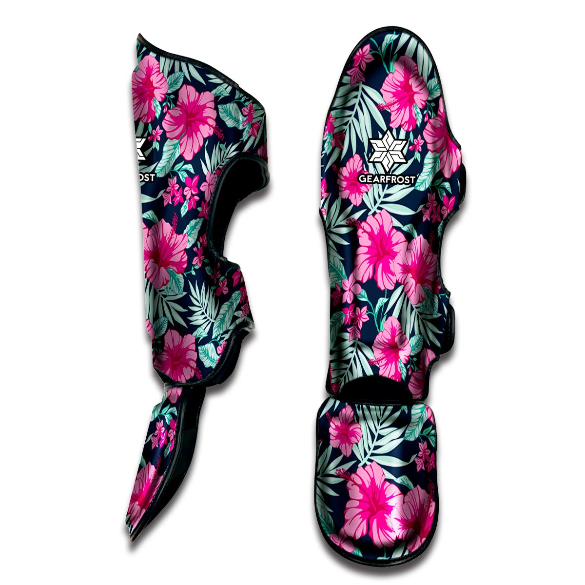 Pink Hibiscus Tropical Pattern Print Muay Thai Shin Guard