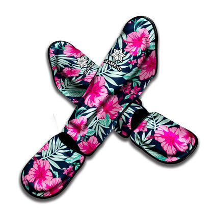 Pink Hibiscus Tropical Pattern Print Muay Thai Shin Guard