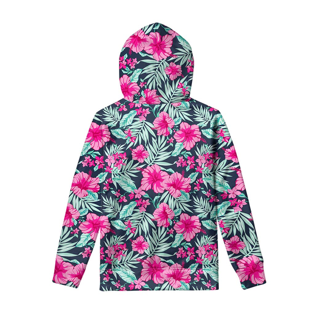 Pink Hibiscus Tropical Pattern Print Pullover Hoodie