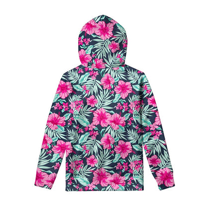 Pink Hibiscus Tropical Pattern Print Pullover Hoodie