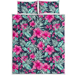Pink Hibiscus Tropical Pattern Print Quilt Bed Set