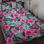 Pink Hibiscus Tropical Pattern Print Quilt Bed Set