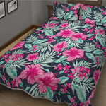 Pink Hibiscus Tropical Pattern Print Quilt Bed Set