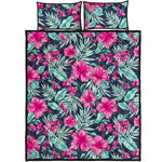 Pink Hibiscus Tropical Pattern Print Quilt Bed Set