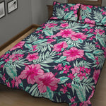 Pink Hibiscus Tropical Pattern Print Quilt Bed Set