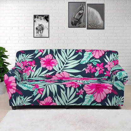 Pink Hibiscus Tropical Pattern Print Sofa Cover