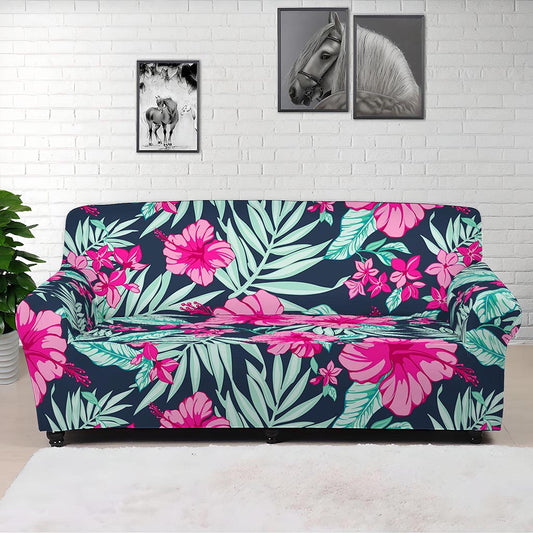 Pink Hibiscus Tropical Pattern Print Sofa Cover