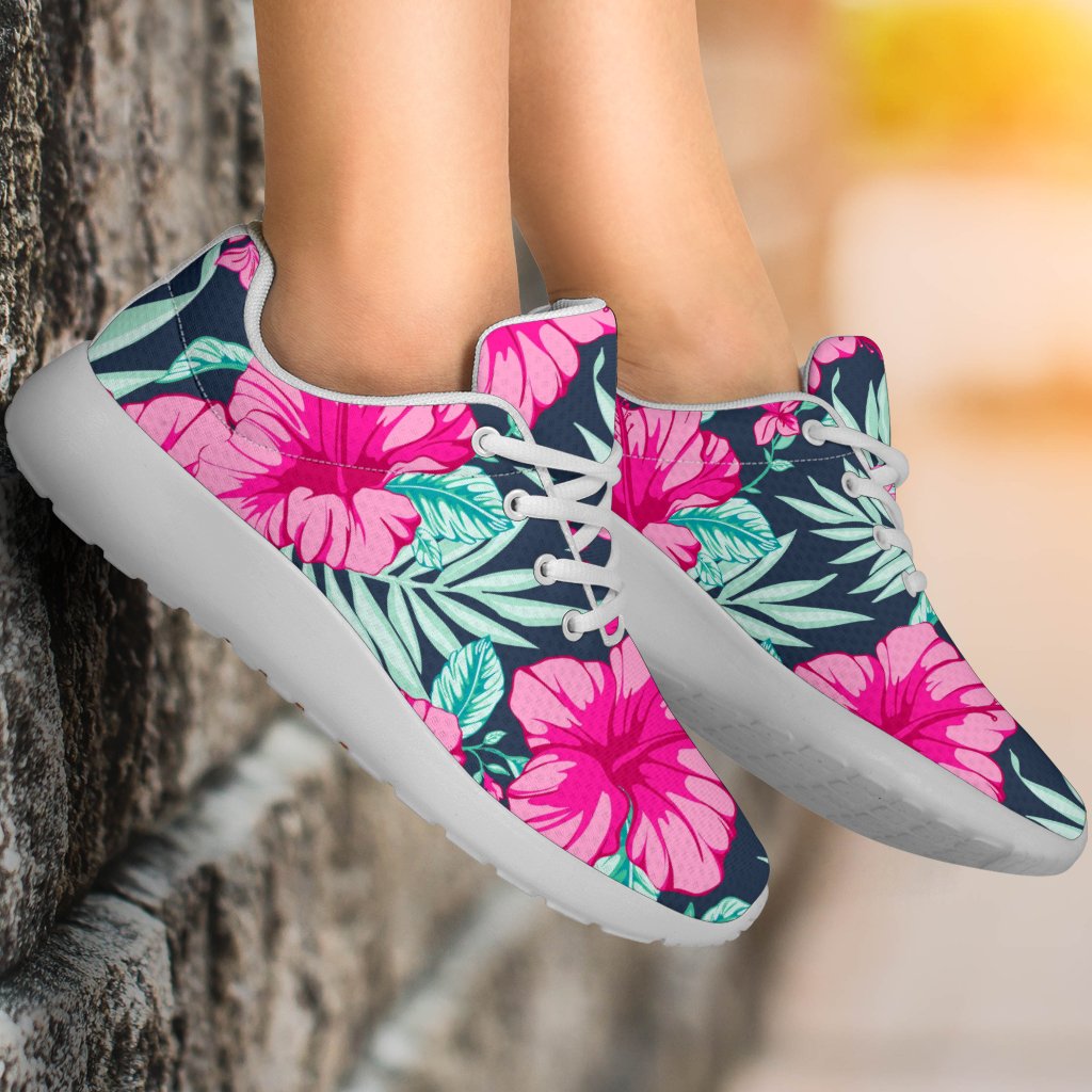 Pink Hibiscus Tropical Pattern Print Sport Shoes GearFrost