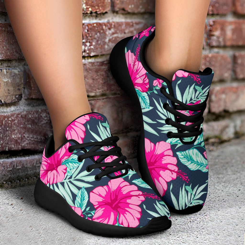 Pink Hibiscus Tropical Pattern Print Sport Shoes GearFrost