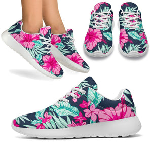 Pink Hibiscus Tropical Pattern Print Sport Shoes GearFrost