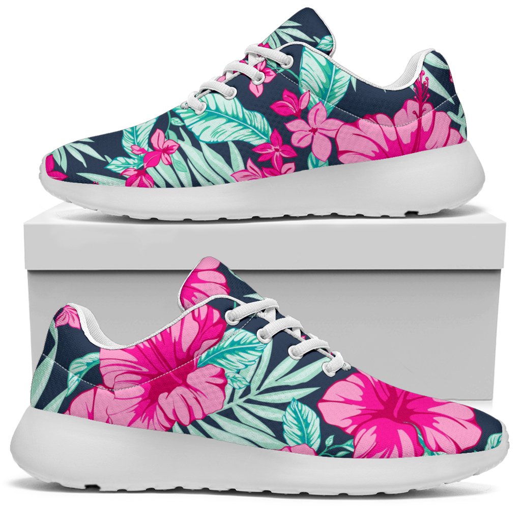 Pink Hibiscus Tropical Pattern Print Sport Shoes GearFrost