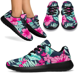 Pink Hibiscus Tropical Pattern Print Sport Shoes GearFrost