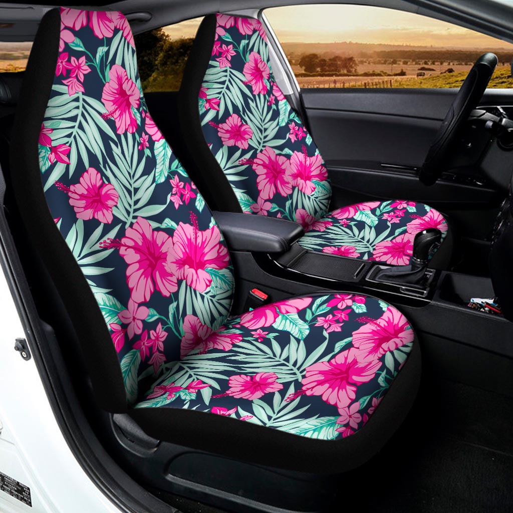 Pink Hibiscus Tropical Pattern Print Universal Fit Car Seat Covers
