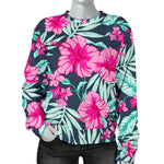 Pink Hibiscus Tropical Pattern Print Women's Crewneck Sweatshirt GearFrost
