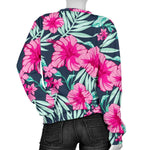 Pink Hibiscus Tropical Pattern Print Women's Crewneck Sweatshirt GearFrost