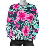 Pink Hibiscus Tropical Pattern Print Women's Crewneck Sweatshirt GearFrost