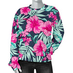 Pink Hibiscus Tropical Pattern Print Women's Crewneck Sweatshirt GearFrost