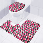 Pink Hibiscus Zigzag Pattern Print 3 Piece Bath Mat Set