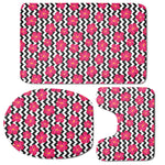 Pink Hibiscus Zigzag Pattern Print 3 Piece Bath Mat Set