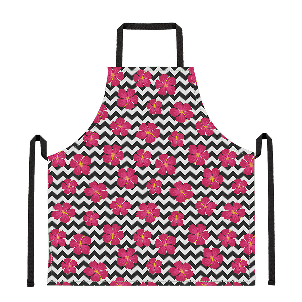 Pink Hibiscus Zigzag Pattern Print Apron